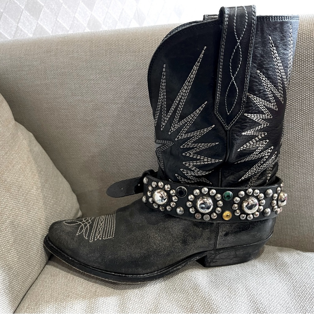 Golden Goose Cowboy Boots w Rhinestone belt
